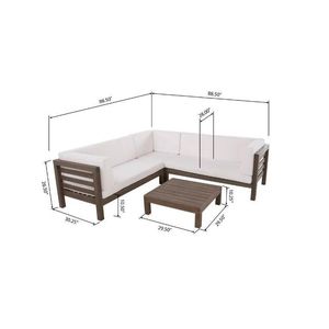 Set Sezionale da Esterno in Legno OANA con Cuscini Bianchi - Collezione Arredamento da Giardino - Product Image 3