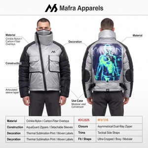 Parka Modular Techwear para Hombre, con Mangas Desmontables, Impermeable, de Nailon Arrugado, para Invierno - Product Image 5