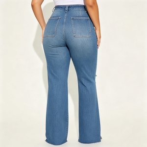 Ripped Casual Beading Women's Oversized Distressed Denim <b>Jeans</b> Ultra-<b>Soft</b> Breathable Eco-Friendly Premium Quality Fabric - Product Image 2