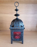 Lanterne marocaine artisanale bleue à motif médaillon, porte-bougie suspendu en métal indien pour décoration intérieure et extérieure