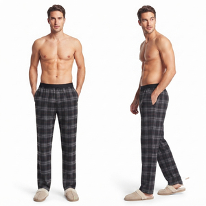 Pantalon de nuit en flanelle de haute qualité pour hommes, 100% coton, à carreaux, pantalon de pyjama, pantalon de nuit en flanelle à taille élastique pour hommes - Product Image 4