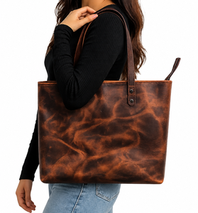 Bolso Tote de Moda para Mujer, Hecho a Mano, de Cuero Genuino, con Dos Correas, Cierre de Cremallera, para Compras, Diseño Personalizado - Product Image 2