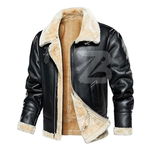 Men Genuine Leather Vintage Bomber <b>Jacket</b> Zipper Closure <b>Waterproof</b> Windproof Classic <b>Winter</b> Retro Aviator Outerwear - Product Image 5