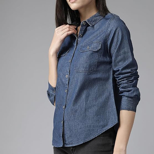Fashionable Women's Casual Solid Denim Shirts Regular Fit Dual Breasted Anti-Pilling Professional Outwear Everyday Shirt - Product Image 4