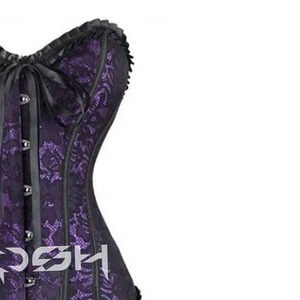 เสื้อรัดทรงแฟชั่นผ้าแจ็คการ์ดเข้ารูปมีระบายและโบว์ผ้าแจ็คการ์ดสีม่วงแบบกำหนดเอง - Product Image 3