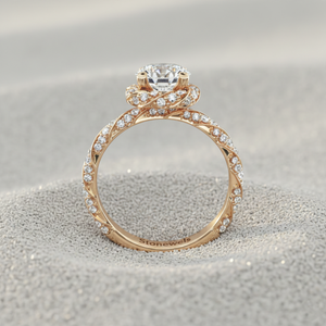 Bague de fiançailles certifiée en or rose plaqué, avec halo de diamants torsadés - Product Image 3