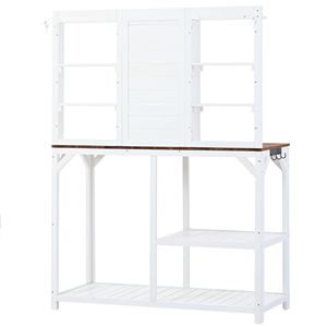 Banc de travail extérieur en bois de 64,6 pouces avec 6 étagères, table de jardin avec rangement latéral à crochets - Product Image 5