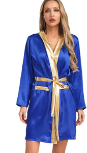HAWK SPORTS INDUSTRIES Robe de boxe à capuche en satin noir avec ceinture bleue, durable, confortable, en polyester, pour entraînement MMA et Muay Thai, toutes saisons - Product Image 5