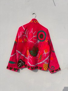 Handmade Pink Velvet <b>Jacket</b> for Women Traditional Kashmiri Suzani Hand Embroidered Winter Coat Artisanal Luxury Bomber Blazer - Product Image 2