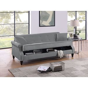 Divano Letto Contemporaneo 1 Pezzo in Tessuto Grigio Bruciato Regolabile con Contenitore Imbottito, Schienale Trapuntato e Cuscini per Soggiorno e Uso Futon - Product Image 3