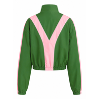 Alpha |   Kapa |   Ensemble coupe-vent en nylon color block Alpha pour femme – Veste zippée vert et rose et pantalon de jogging large – Tenue de sport