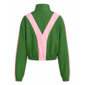 Alfa |   Kapa |   Conjunto Deportivo Alpha para Mujer, Chaqueta con Cierre y Pantalones Deportivos de Pierna Ancha en Bloques de Color Verde y Rosa - Product Image 3