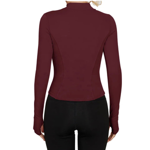 Nouveau haut de yoga pour femme, couleur unie, col montant, manches longues, taille haute, sans couture, en Spandex et Polyester, coupe ajustée - Product Image 1