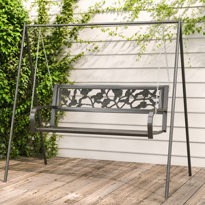 Outdoor Metal Garden <b>Swing</b> Bench With A <b>Frame</b> Stand Floral Backrest Chain Hanging Porch Patio Seat Furniture - Product Image 3