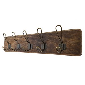 Mango Wood Wall Coat Rack with 10 Cast Iron <b>Hooks</b> | Wholesale Handcrafted - Product Image 5