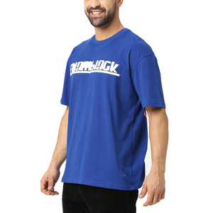T-shirt en coton bleu roi à manches courtes pour homme, col rond, coupe classique, couleur unie, jersey tricoté décontracté - Product Image 2