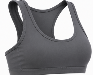 Soutien-gorge de sport gris pour femme, maintien élevé, dos nageur, col ras du cou, sans couture, logo frontal, séchage rapide, pour yoga et activités sportives - Product Image 2