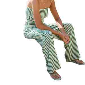 Sexy Ladies Loungewear Women's Green <b>White</b> Striped <b>2</b> <b>Piece</b> <b>Set</b> Strapless Top Full Length Pants Casual Spring Summer Women <b>Sets</b> - Product Image 4