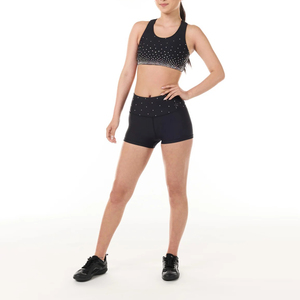 Conjunto Deportivo de Dos Piezas para Mujer con Logotipo Personalizado, Pedrería, Elástico en Cuatro Direcciones, Shorts de Cintura Alta y Top Deportivo con Cuello Redondo para Gimnasio - Product Image 1