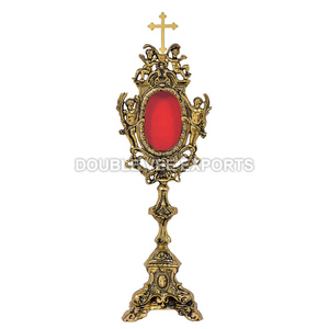 Antique Brass Reliquary with <b>Cross</b> <b>Top</b> | Catholic Relic Holder – DOUBLE VEE EXPORTS - Product Image 2