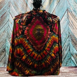 Traditionnel Tie Dye Motif Femmes Surdimensionné Kimono Veste Bohème Festival Dentelle Garniture Bandeau Robe Longue Kimono - Product Image 5