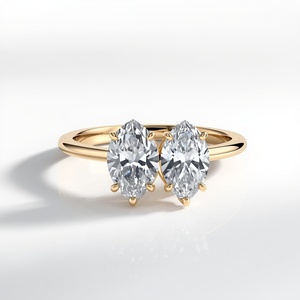 แหวนทอง Toi et Moi 14K พร้อมแหวนเพชรสำหรับปลูกลูกแพร์ตัดคู่หินแหวนหมั้นหรูหราเครื่องประดับดีไซน์ตามสั่ง - Product Image 1
