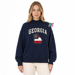 เสื้อสเวตเชิ้ตคอเต่าลายปักแผนที่รัฐจอร์เจีย สีดำ สำหรับผู้หญิง ทรงโอเวอร์ไซส์ เหมาะสำหรับใส่ในฤดูใบไม้ร่วง - Product Image 1