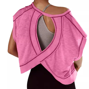 Women's Blue Asymmetric Off Shoulder Hollow Out Knitted T-Shirt Loose Fit Sleeveless O-Neck Spring Summer <b>Top</b> - Product Image 5