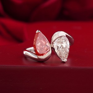 Vivid Red Pear Cut Lab Grown Diamond <b>Ring</b> 14K Gold Rare Color Statement <b>Fine</b> Jewelry Fancy Fashion <b>Rings</b> - Product Image 1