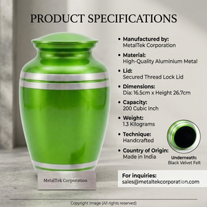 Green Metal Cremation Urn for Human Ashes Custom Colour Adult Funeral Memorial Urn High Quality Metal Urns Supplier Manufacturer - Product Image 3