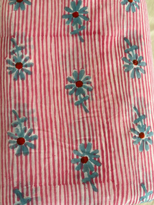 Pink Stripe Hand Block Print Cotton Fabric Blue Floral Jaipur Sanganeri Print Dress <b>Sewing</b> Fabric by Yard - Product Image 3