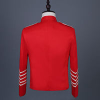 Veste d'été rouge pour homme style hussard, col montant, manches longues, fermeture boutonnée, motif lettres, coupe droite, taille adulte, 100 % coton