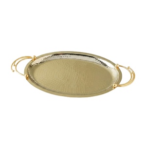 Unique Design Hammered Metal Serving Tray With Gold Designer Handles Prefect <b>Table</b> <b>Top</b> And Home <b>Decorative</b> Centerpiece Platter - Product Image 1
