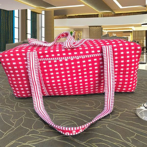 กระเป๋าผ้าฝ้ายพิมพ์ลายบล็อกแบบดัฟเฟิล ทำมือ น้ำหนักเบา ทนทาน ดีไซน์กว้างขวาง หรูหรา เป็นมิตรกับสิ่งแวดล้อม ขนาด 20 นิ้ว สำหรับวันหยุดสุดสัปดาห์ - Product Image 2