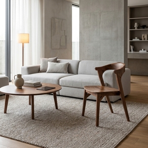 Chaise de salle à manger nordique en bois massif, dossier sculptural incurvé, assise en bois, pour café, restaurant, hôtel, mobilier d'ambiance artistique - Product Image 2