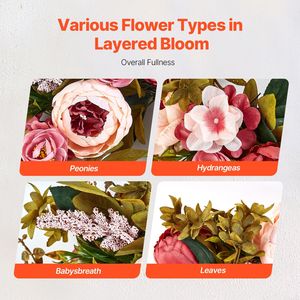 Ghirlanda Decorativa Artificiale Rosa da 19 Pollici con Peonie, Ortensie e Gypsophila, Ghirlande e Decorazioni per Tutte le Stagioni - Product Image 1