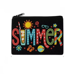 Porte-monnaie en coton brodé et perlé CRYSTAL CRAFT, style estival, mini format, fait main, avec fermeture et dragonne, style mignon pour filles - Product Image 3