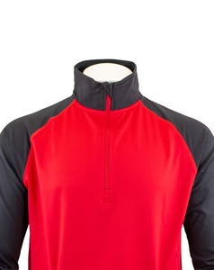 Sudadera de hombre roja y negra con manga raglán, cremallera de un cuarto, cuello alto, corte regular, estilo deportivo, para otoño, de secado rápido, de poliéster tejido. - Product Image 3