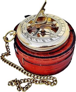 Antique Brass and Copper Sundial <b>Compass</b> Set with Ship <b>Watch</b>, Leather Display Box, Vintage Maritime Decor - Product Image 4