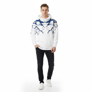 Sweat à capuche oversize blanc personnalisé pour homme – Polyester/Coton respirant et imperméable, style streetwear, vente en gros - Product Image 4