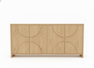 Buffet en bois moderne demi-cercle, meuble de rangement en bois à 4 portes avec panneau en arc, design moderne en arc - Product Image 2