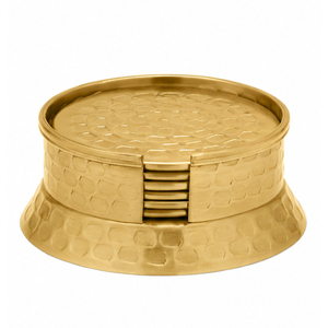 Ensemble de 6 sous-verres ronds en métal martelé avec support, sous-verres de luxe en acier inoxydable à motif d'orchidée pour la décoration de table - Product Image 6
