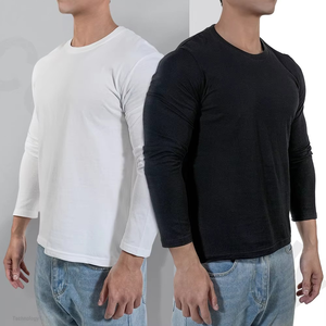 Camisetas de algodón para hombre con cuello redondo, manga larga, informales, que absorben la humedad, de peso pesado, clásicas, de ajuste holgado para hombre - Product Image 4