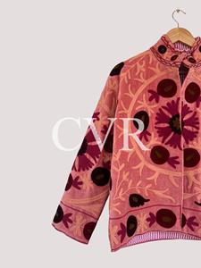 Manteau en velours brodé à la main à motifs floraux pour femme, vêtement d'extérieur décontracté d'automne, col mandarin, manches longues, grande taille - Product Image 2