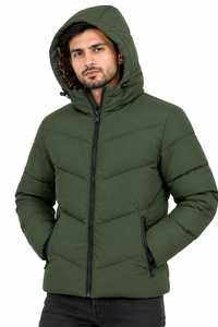 Chaqueta acolchada con capucha verde para hombre, abrigo grueso de plumón con forro de piel sintética, ropa de abrigo de invierno con cremallera - Product Image 6