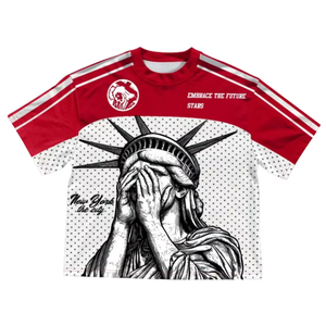 Maillot de football personnalisé à motif graphique, T-shirt de sport en maille oversize, imprimé statue, streetwear, manches courtes, vente en gros - Product Image 3