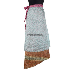 Indian Vintage 2 Layer <b>Magic</b> Hippie Sari Silk Wrap Skirts for <b>Beach</b> Wear 2 Layer Reversible <b>Magic</b> Silk Saris Wrap Long Skirt - Product Image 5