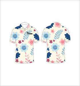 Polo à fleurs bleu rose, motif floral multicolore, manches courtes, décontracté d'été, vue avant et arrière - Product Image 1