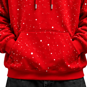 Sudadera con Capucha para Hombre, Diseño Rojo Escarlata con Manchas Blancas, Estilo Casual, Forro Polar, Capucha con Cordón, Bolsillo Canguro, Ropa Urbana - Product Image 5