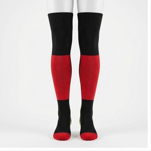 <b>Knee</b> <b>High</b> Soccer <b>Socks</b> Red Black Solid Color Breathable Knitted for Adults Football Sport Use - Product Image 1